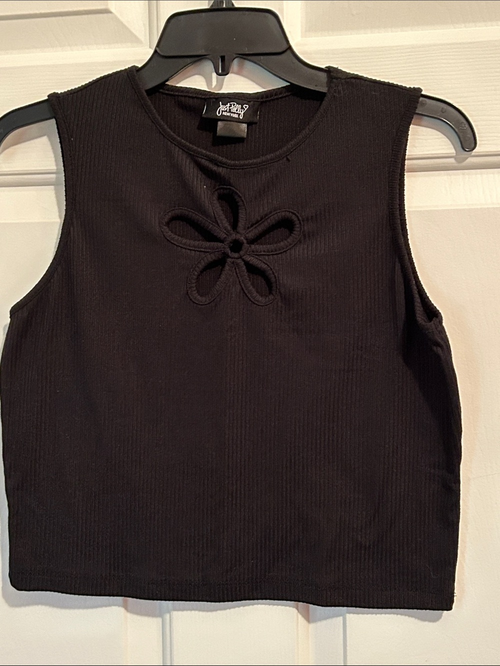 Junk Food Black Ribbed Tank with Floral Cutout